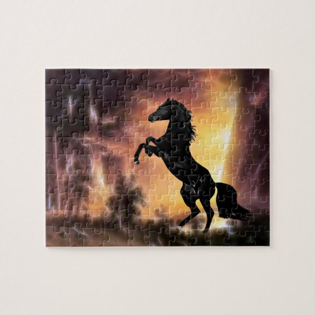 A Friesian Stallion horse rearing Jigsaw Puzzle (Horizontal)