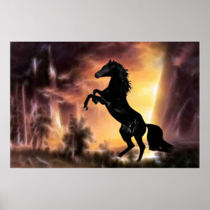 A Friesian Stallion horse rearing Poster