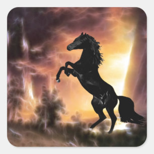 A Friesian Stallion horse rearing Square Sticker