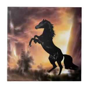 A Friesian Stallion horse rearing Tile
