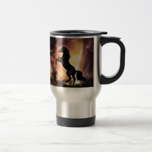 A Friesian Stallion horse rearing Travel Mug