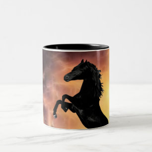 A Friesian Stallion horse rearing Two-Tone Coffee Mug