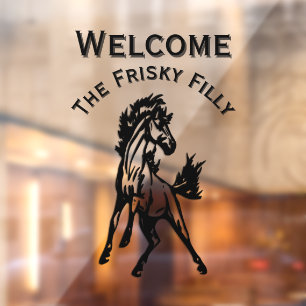 A Frisky Horse Two Text Areas Add Name Welcome Window Cling