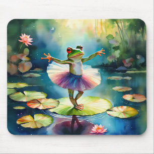 A frog ballerina dancing on a lotus leaf in a pond mouse mat