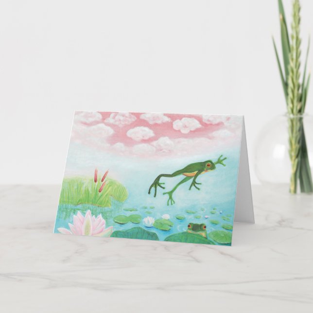 A Frog Jumps Into The Pond Illustration  Card (Front)
