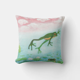 A Frog Jumps Into The Pond Illustration Cushion