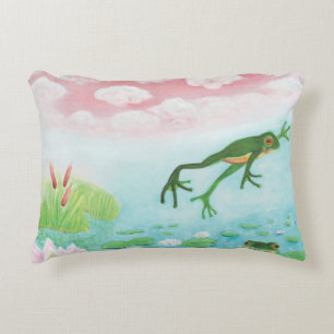 A Frog Jumps Into The Pond Illustration Decorative Cushion