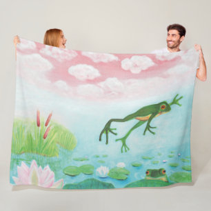 A Frog Jumps Into The Pond Illustration  Fleece Blanket