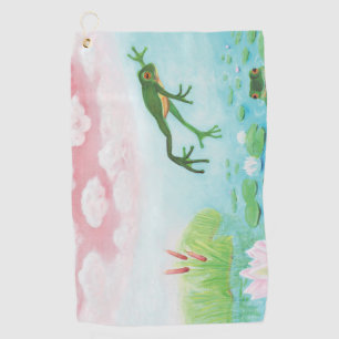 A Frog Jumps Into The Pond Illustration Golf Towel