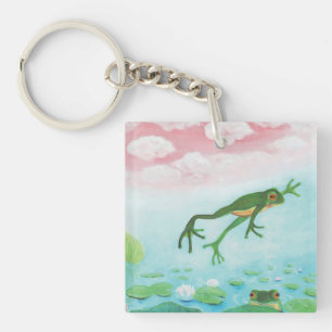 A Frog Jumps Into The Pond Illustration Key Ring