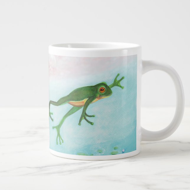 A Frog Jumps Into The Pond Illustration  Large Coffee Mug (Right)