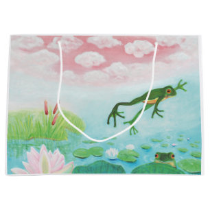 A Frog Jumps Into The Pond Illustration  Large Gift Bag