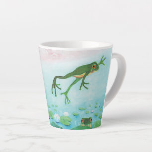 A Frog Jumps Into The Pond Illustration  Latte Mug