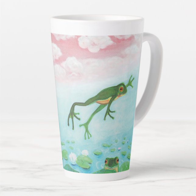 A Frog Jumps Into The Pond Illustration  Latte Mug (Right Angle)