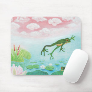 A Frog Jumps Into The Pond Illustration  Mouse Mat