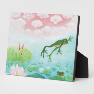 A Frog Jumps Into The Pond Illustration Plaque