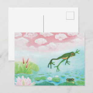A Frog Jumps Into The Pond Illustration Postcard