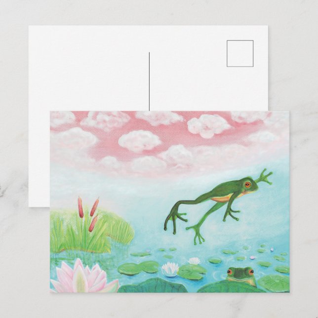 A Frog Jumps Into The Pond Illustration Postcard (Front/Back)