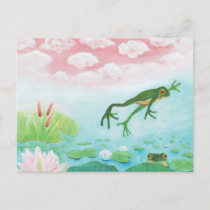 A Frog Jumps Into The Pond Illustration  Postcard