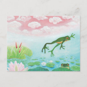 A Frog Jumps Into The Pond Illustration  Postcard