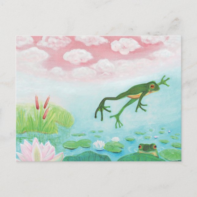 A Frog Jumps Into The Pond Illustration  Postcard (Front)