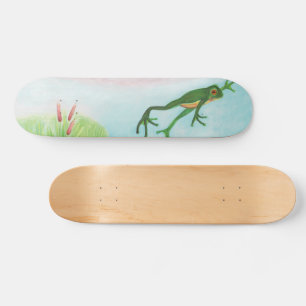 A Frog Jumps Into The Pond Illustration Skateboard