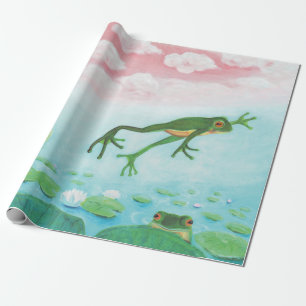 A Frog Jumps Into The Pond Illustration  Wrapping Paper
