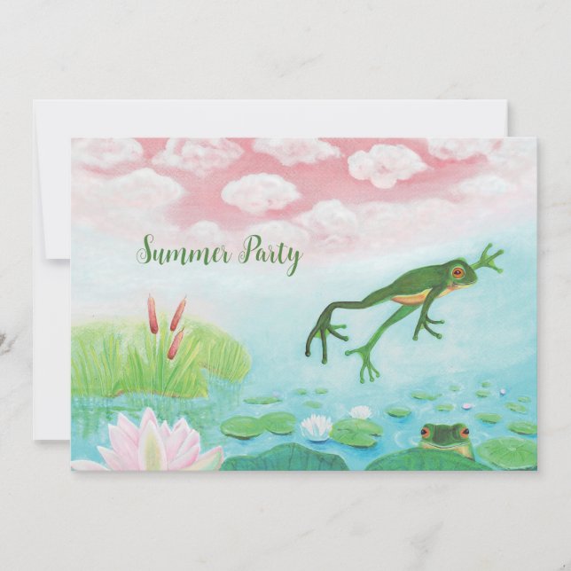A Frog Jumps Into The Pond Summer Party   Invitation (Front)