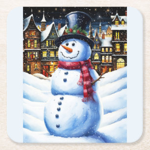 A FROSTY CHRISTMAS EVE SQUARE PAPER COASTER