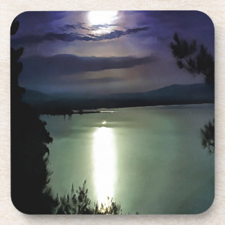 A Full Moon Reflecting On The Aegean Nautical Art Coaster