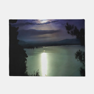 A Full Moon Reflecting On The Aegean Nautical Art Doormat