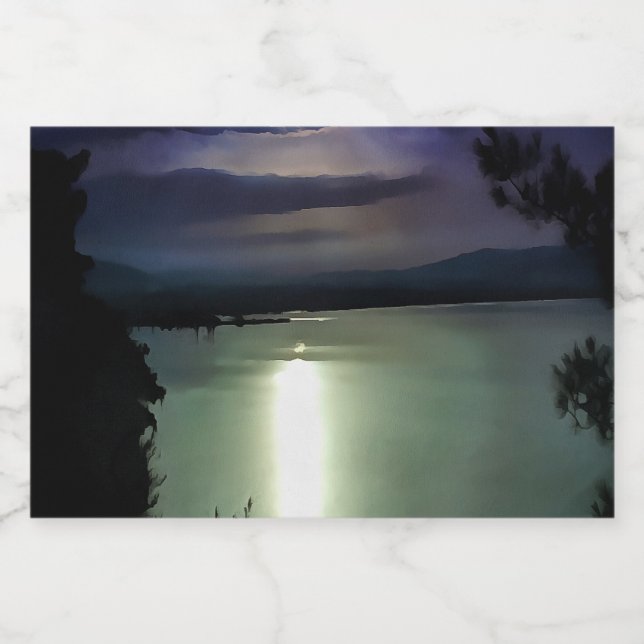 A Full Moon Reflecting On The Aegean Nautical Art Food Label (Single Label)