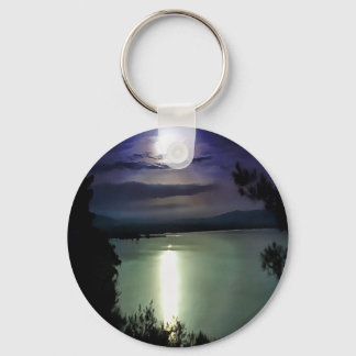 A Full Moon Reflecting On The Aegean Nautical Art Key Ring