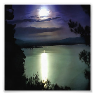 A Full Moon Reflecting On The Aegean Nautical Art Photo Print
