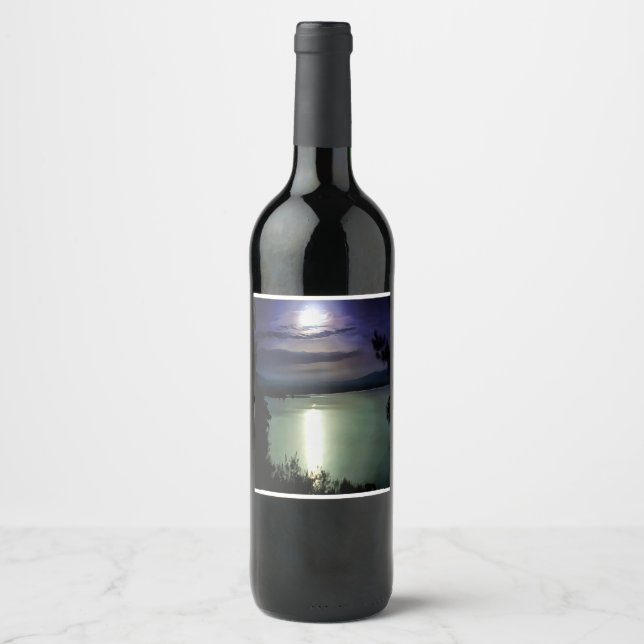 A Full Moon Reflecting On The Aegean Nautical Art Wine Label (Front)
