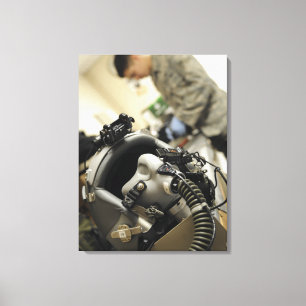 A fully assembled flight crew helmet canvas print