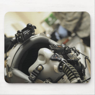 A fully assembled flight crew helmet mouse mat