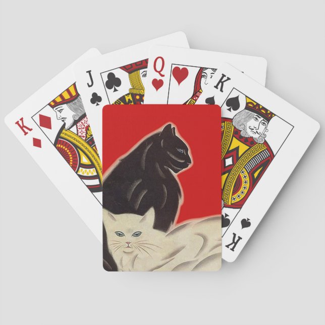 A fun cats kittens playful deck red white black playing cards (Back)