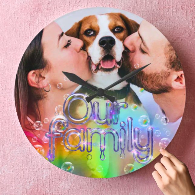 A Fun Rainbow Bubble Themed Add Your Own Picture Large Clock (Creator Uploaded)
