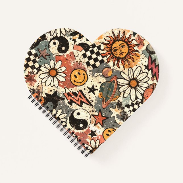 A fun retro 90s pattern featuring cheerful happy f notebook (Front)