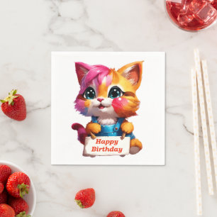 A funny birthday kitten napkin