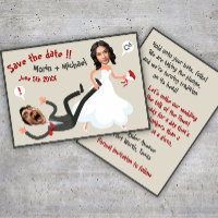 A Funny Cartoon Photo Faces Wedding Save the Date