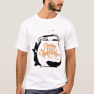 A funny Cat Behind Cauldron, Happy Halloween T-Shirt