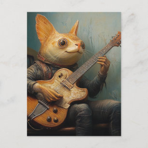 A funny catfish playing guitar fantasy postcard