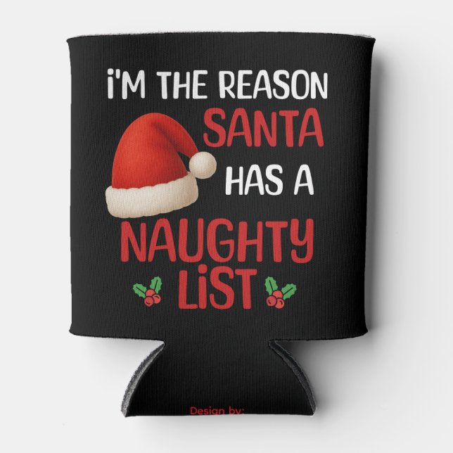 A funny Christmas naughty list design Can Cooler (Front)