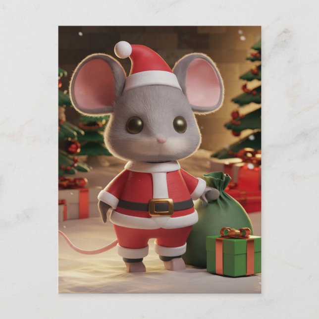 A Funny Christmas Santa Mouse Postcard (Front)