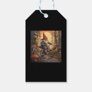 A funny gnome riding a bike   gift tags