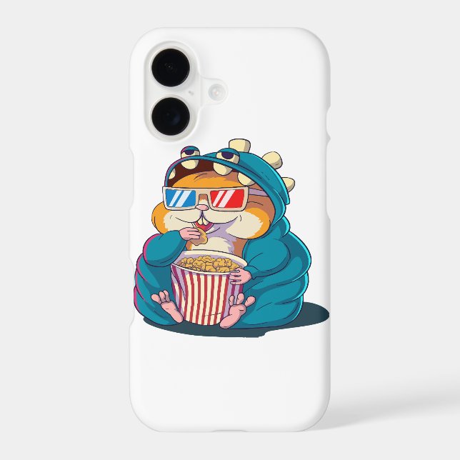 A funny hamster wearing glasses eats popcorn (Back)