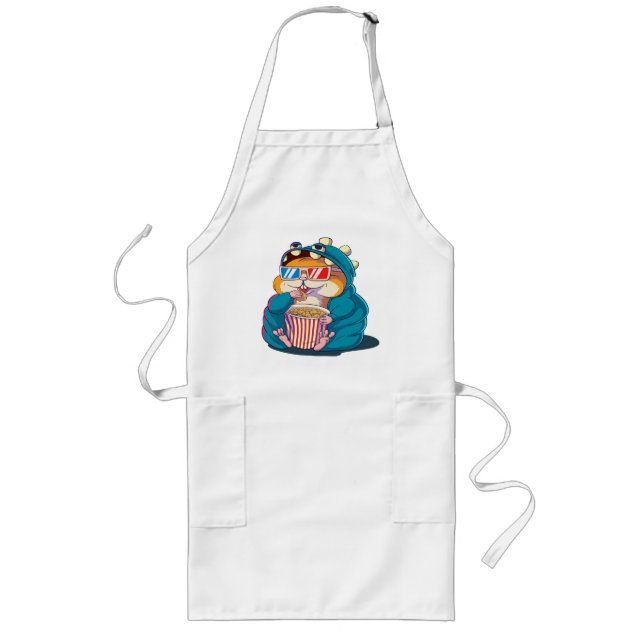 A funny hamster wearing glasses eats popcorn long apron (Front)