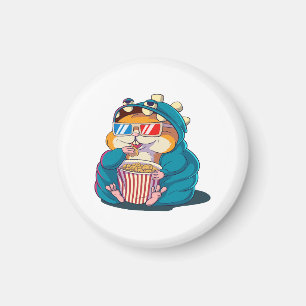 A funny hamster wearing glasses eats popcorn magnet